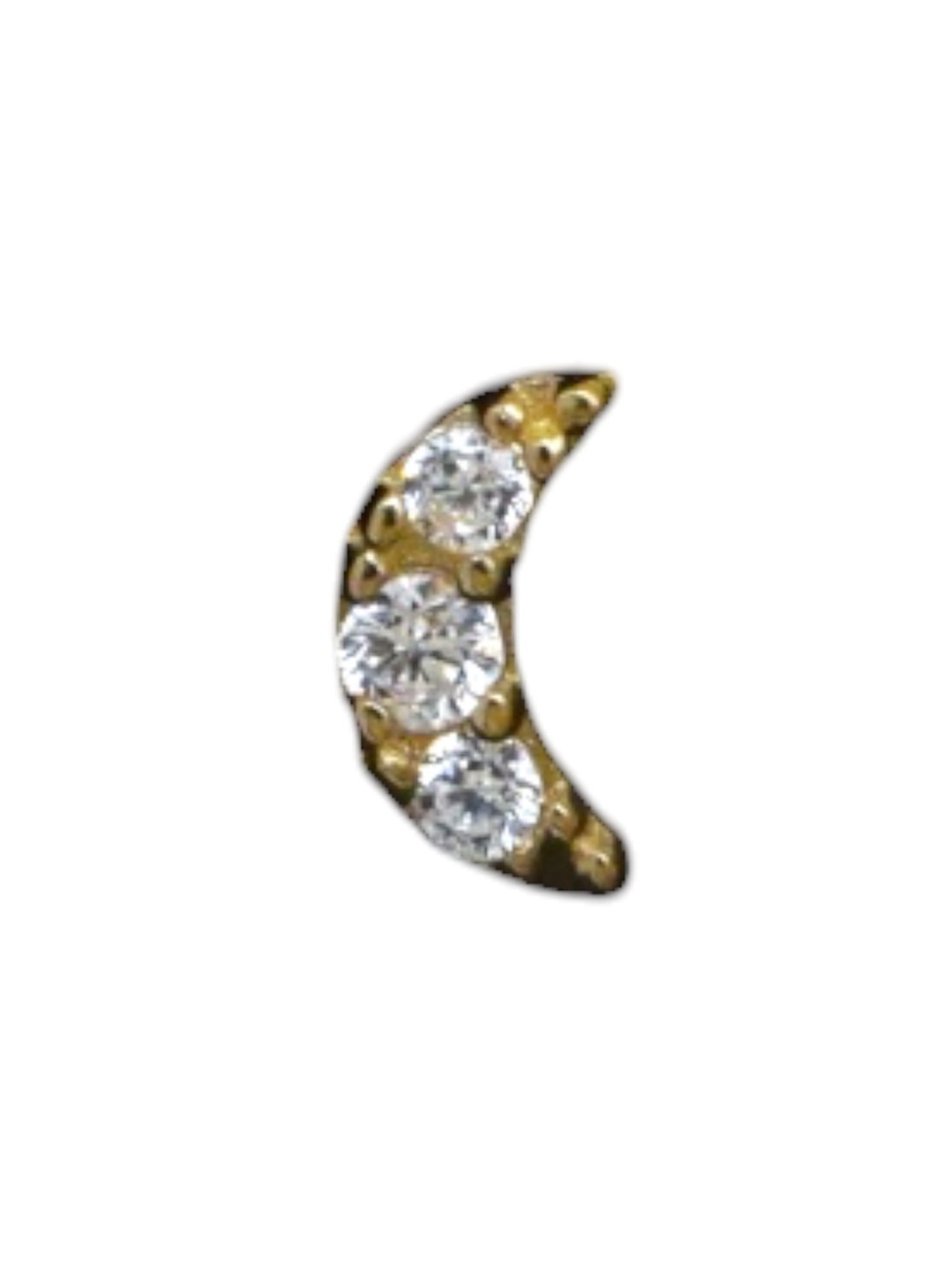 14k Solid Yellow Gold CZ Moon Threadless Stud